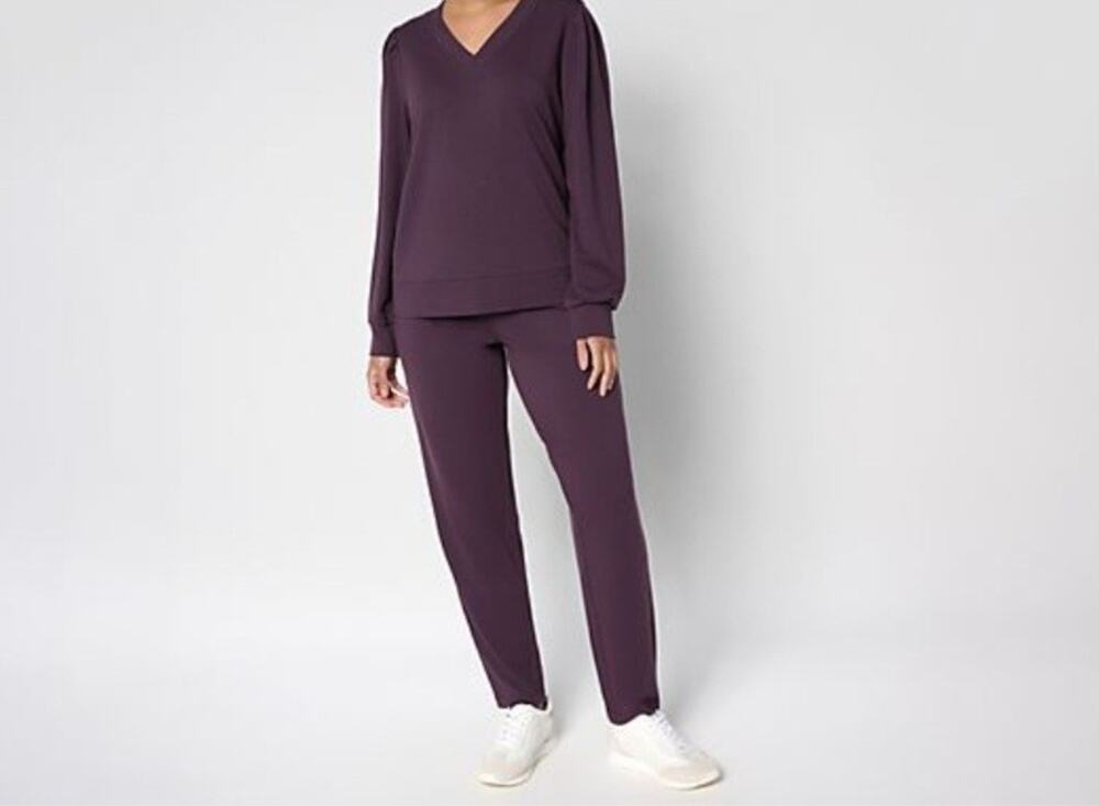 Anybody Size XL Eggplant Cozy Knit French Terry Top & Pant Set A702390 EUC